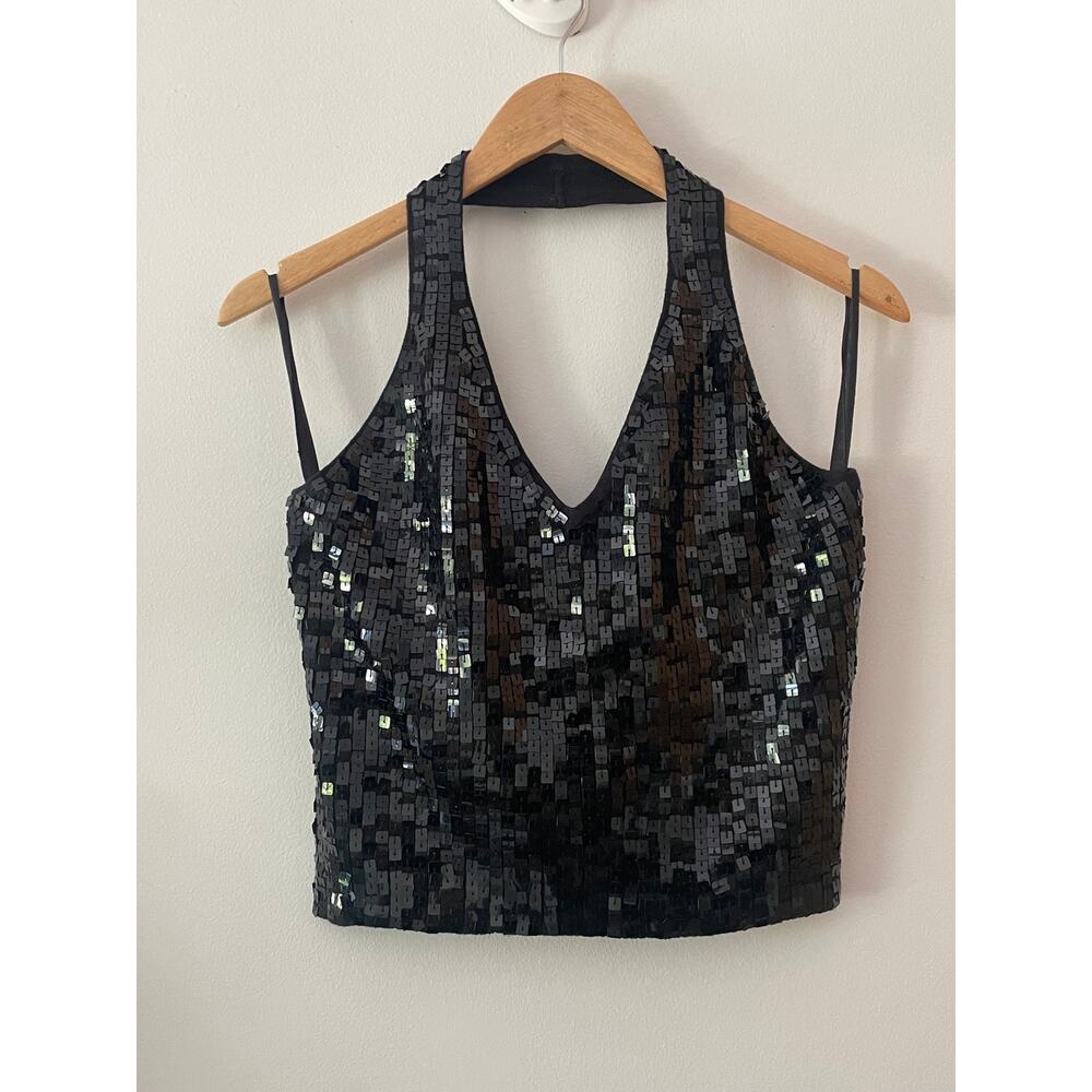 Y2K 90's 52 Weekends Sequin Sparkly Evening Cocktail Glam Womens  Halter Top L